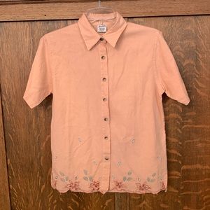 Magic embroidered linen cotton blend button down shirt small S